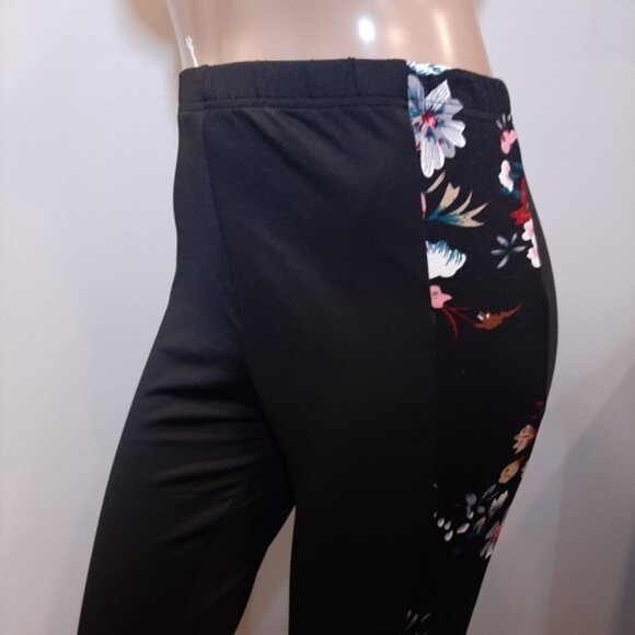3/$20 Emery Rose High Waist Leggings Floral Spliced Side Striped Contrast Skinny - Picture 7 of 13
